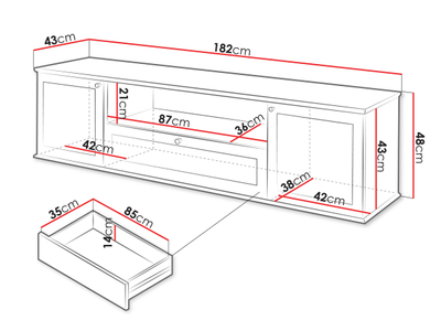 Komodë për TV Fritkit 2D1SZ për dhomën e ndenjes (182 x 48 x 43)