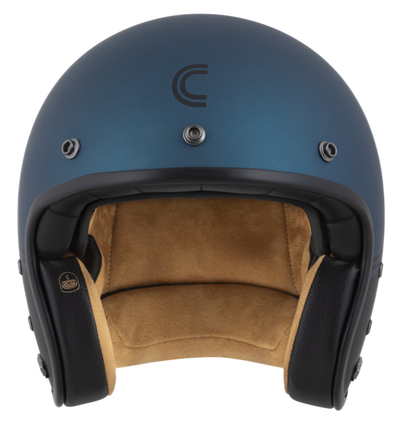 Kaska moto CASSIDA Eso Super Hooligan, fiberglass, open face, e zezë mat metalike blu