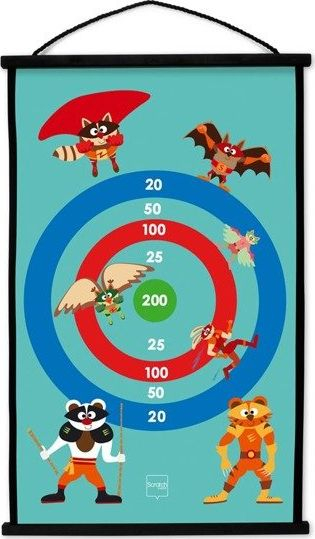 Lojë me shigjeta Scratch Start to Dart Superheroes, tabelë me dy anë, për kalamaj, shumëngjyrëshe