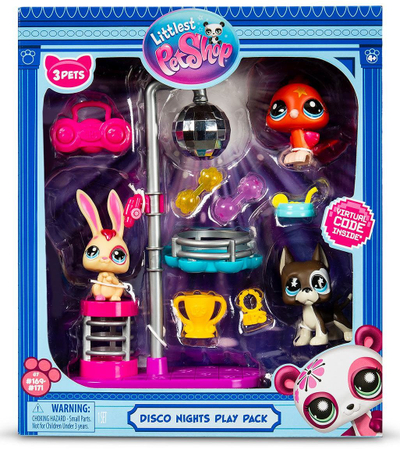 Сет за игра Hasbro Littlest Pet Shop Disco Nights, 3 фигурки, повеќебојни