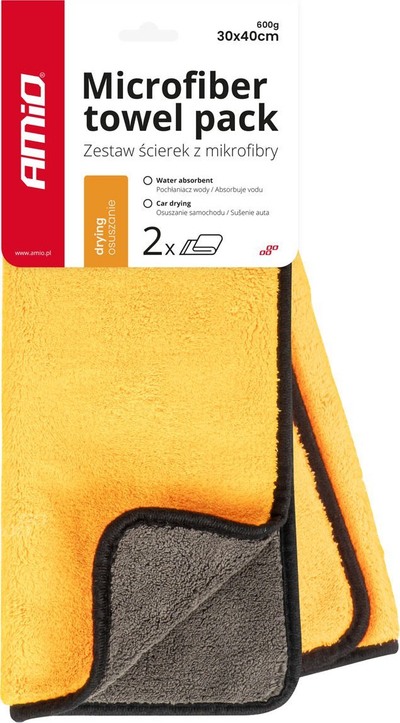 Peshqir mikrofiber AMiO 03752, set 2 copë, për pastrim makine, portokalli dhe gri