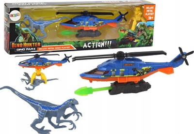 Lodër helikopter dinosaur Dino Hunter, set figurina, për fëmijë 3+, blu