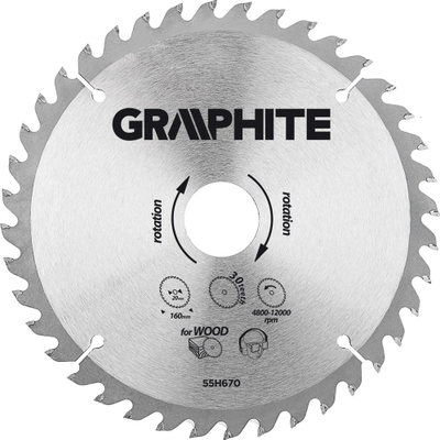 Teh rrethor për dru Graphite 55H670, 160mm, TCT, gri grafit