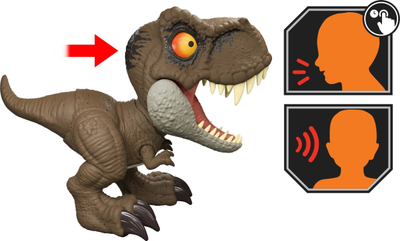 Figurë dinozaur Jurassic World Roar Command T Rex, 8", me tinguj, shumëngjyrëshe
