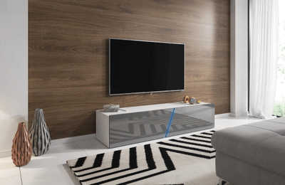 Komodë TV Maelie 160, 160 cm, me LED RGB, gri me t’bardhë