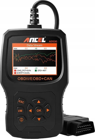 Skaner diagnostikues OBD2 Ancel AD530, ekran me ngjyra, OBDII EOBD CAN, i zi