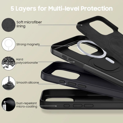 Kllëf telefoni Tech-Protect Silicone MagSafe për iPhone 16 Pro, silikon mat, i zi