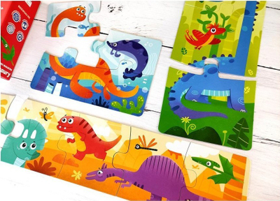 Puzzle për kalamaj Kapitan Nauka Dinozaury, 3 puzzle progresive, 2+ vjeç, shumëngjyrëshe