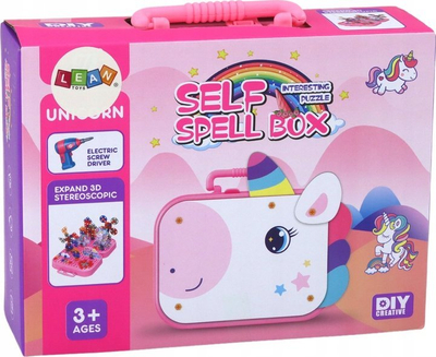 Set konstruktiv Leantoys Unicorn Puzzle, 227 copë, valixhe portative, rozë