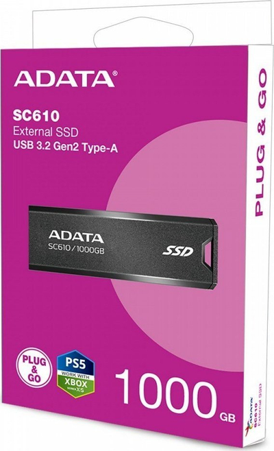 SSD i jashtëm ADATA SC610, 1TB, USB 3.2 Gen2, i zi me të kuqe