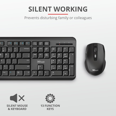 Set tastierë dhe maus Trust Ody Silent Wireless, i zi