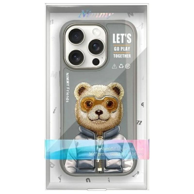 Kapak telefoni Nimmy Cool&amp;Cute 2.0 Bear, për iPhone 16 Pro Max 6.9", TPU PC, gri