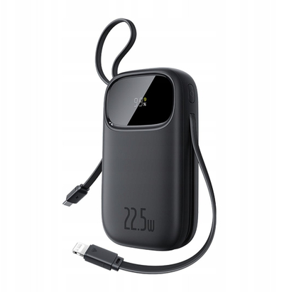 Power bank Baseus PPBD, 10000 mAh, 22.5 W, me kabllo USB C dhe Lightning të integruara
