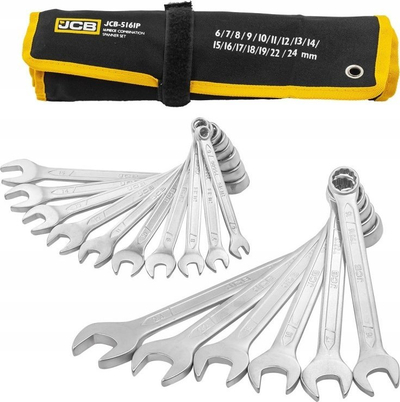 Set çelësa të kombinuar JCB 5161P, 16 copë 6-24mm, çelik CrV, ngjyrë argjendtë