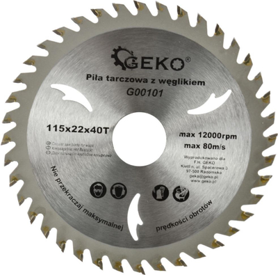Сечило за пила GEKO 115mm, 40 заби, отвор 22mm