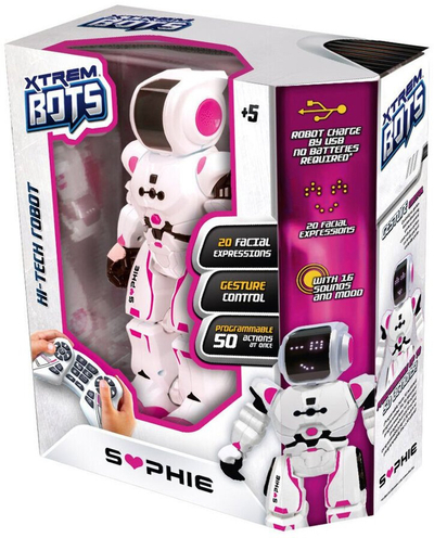 Lodër robot Xtrem Bots Sophie 2.0, me pult, fytyrë LED, e bardhë me rozë