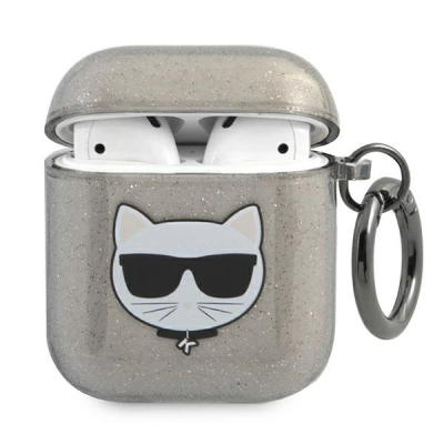 Këllëf për AirPods Karl Lagerfeld KLA2UCHGK Glitter Choupette, për AirPods 1/2, me karabinë, gri me shkëlqim