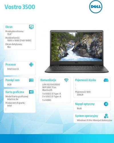 Laptop Vostro 3500, 15.6", Intel Core i5-1135G7, 8GB RAM, 256GB SSD