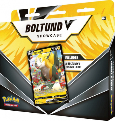 Set letra Pokémon TCG Boltund V Showcase, kartë promo foil, 3 booster packs, shumëngjyrëshe