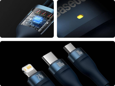 Kabllo karikimi Baseus Flash Series II CASS030003, 3 në 1, 100W, 1.2m, blu