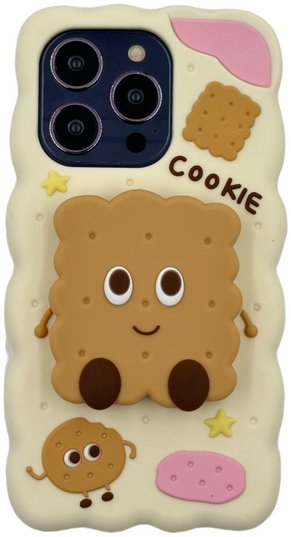 Mbulesë 3D COOKIE me stand për iPhone 13 Pro, silikon, kafe
