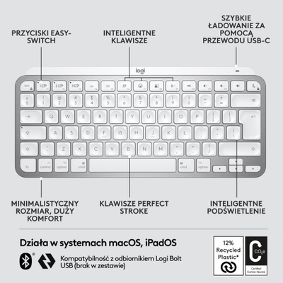 Mini tastierë Logitech MX Keys, US, e hirtë