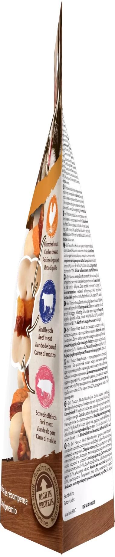 Shujtë për qen 8in1 Flavours Meaty Biscuits, snack me pule dhe viç, 85g