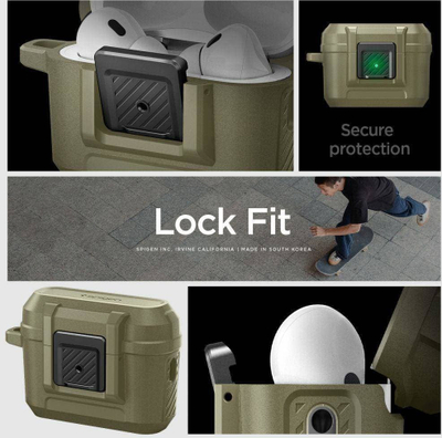 Mbështjellëse Spigen Lock Fit për Apple AirPods Pro 1 2, matte, khaki