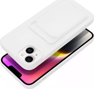 Силиконска футрола Forcell Card Case за iPhone 14 Plus, со џеб за картичка, бела
