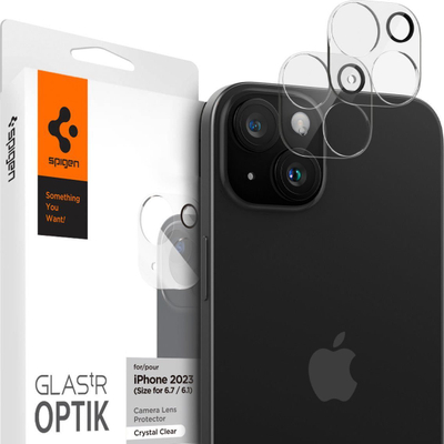 Mbrojtës kamere Spigen Glass tR Optik, set 2 copë, iPhone 15 15 Plus 14 14 Plus, transparent
