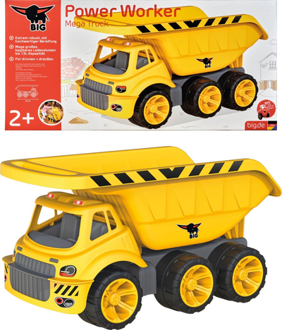 Lodër kamion ndërtimi BIG Power Worker Mega Tipper, 65cm, me kova ngritëse, i verdhë