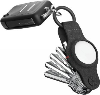 Mbajtës çelësash KeySmart Air, deri në 5 çelësa, për Apple AirTag, lëkurë e zezë