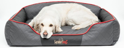 Shtrat për qen Hobbydog Bed Elite XL, eko lëkurë, gri grafit me anë të zeza