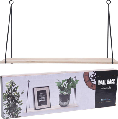 Raft muri H&amp;S Decoration Minimalist, dru Paulownia, 50x15 cm, me mbajtëse metalike të zeza