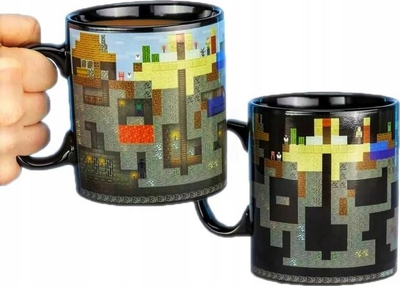 Filxhan Minecraft Paladone XL, 550 ml, qeramike që ndërron pamje me nxehtësi, i zi me ngjyra