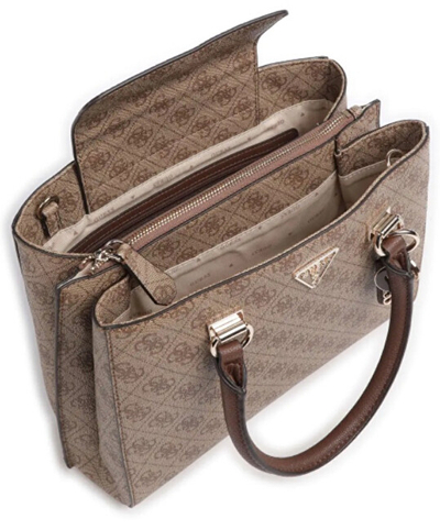 Çantë për femra Guess Monogram Patterned Satchel Bag, e kaftë