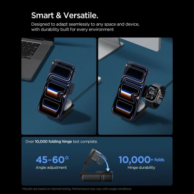 Karikues wireless Spigen MagSafe 3 në 1, 25W, Qi2.2, i zi