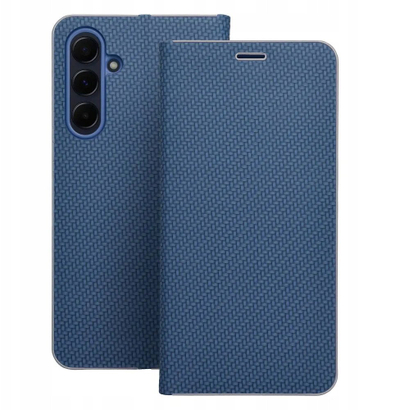 Fутрола книга OEM LUNA Book Carbon за Samsung Galaxy S25 Edge, со карбонска футрола, функција за држење, сина