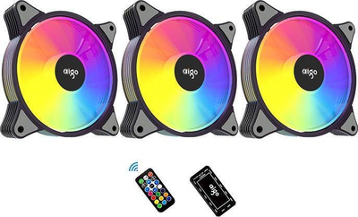 Ventilatorë për kasë Aigo AR12, set 3x120mm, ARGB, ngjyrë e zezë