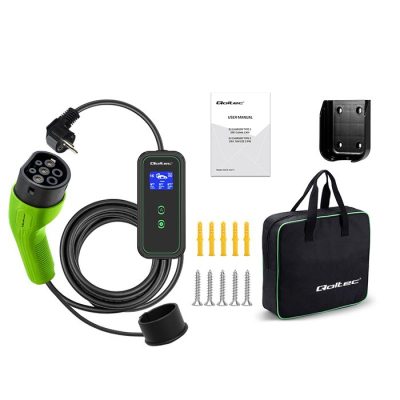 Karikues mobil për makina elektrike Qoltec Type 2, 3.5kW, 230V, jeshil
