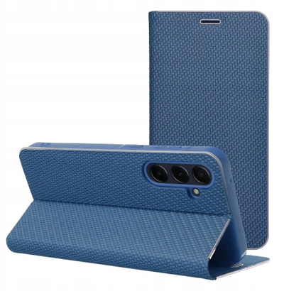 Fутрола книга OEM LUNA Book Carbon за Samsung Galaxy S25 Edge, со карбонска футрола, функција за држење, сина