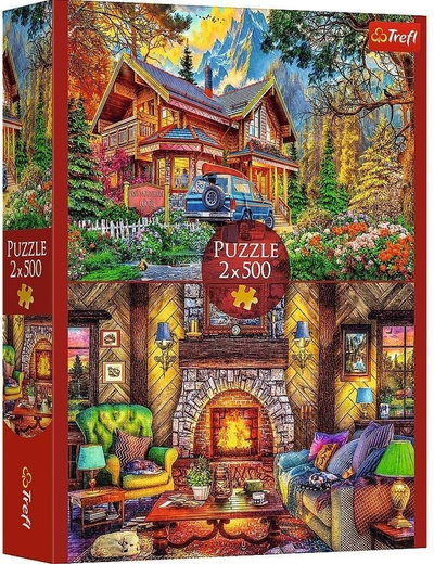 Puzzle Trefl “An Excursion to the Mountains”, set 2x500 copë, peizazh malor, shumëngjyrësh
