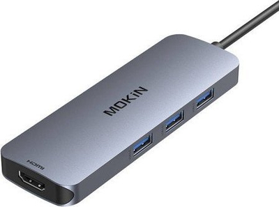 Hub USB C MOKiN 8 në 1, 2 dalje HDMI 4K 60Hz, PD 100W, 3 porta USB 3.0, ngjyrë argjendtë