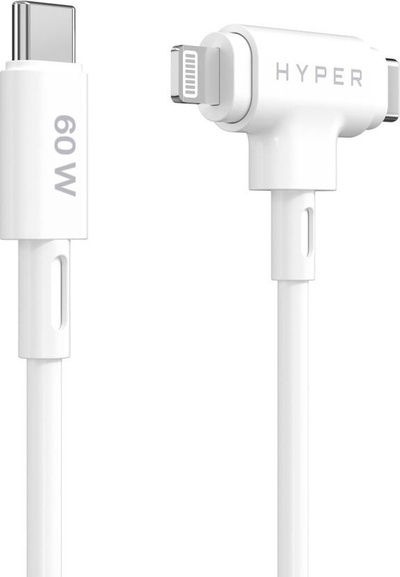 Kabllo karikimi HYPER HyperJuice, USB-C në USB-C/Lightning, 1.5 m, 60W, e bardhë