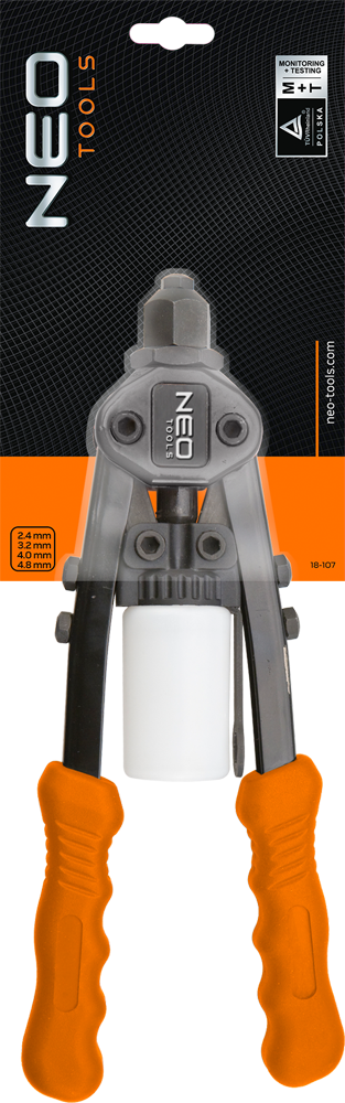 Riveter Neo 18-107, 275mm, për nita 2.4-4.8mm, portokalli