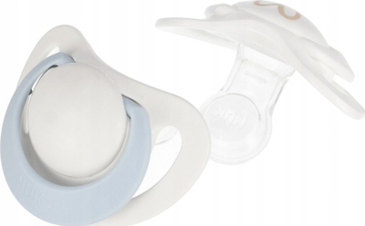 Biberon qetësues NUK Soothing, silikon, 0-6m, set 2 copë, blu e bardhë me yje