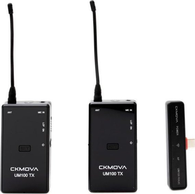 Mikrofon wireless CKMOVA UM100 Kit4, UHF, me 2 dërgues edhe receiver USB C