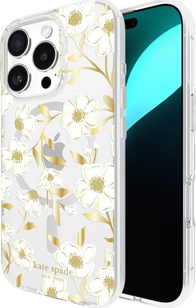 Mbrojtëse telefoni Kate Spade New York Sunshine Floral MagSafe, për iPhone 16 Pro, e tejdukshme me lule me ngjyrë ari