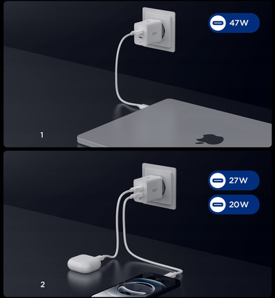 Karikues muri Spigen Essential EE472EU, 47W, 2x USB C, i bardhë