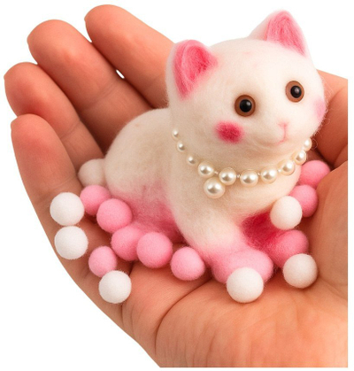 Lodër antistres Squishy Sensory Soft Kitten With Pearls Pompons, 8cm, e bardhë